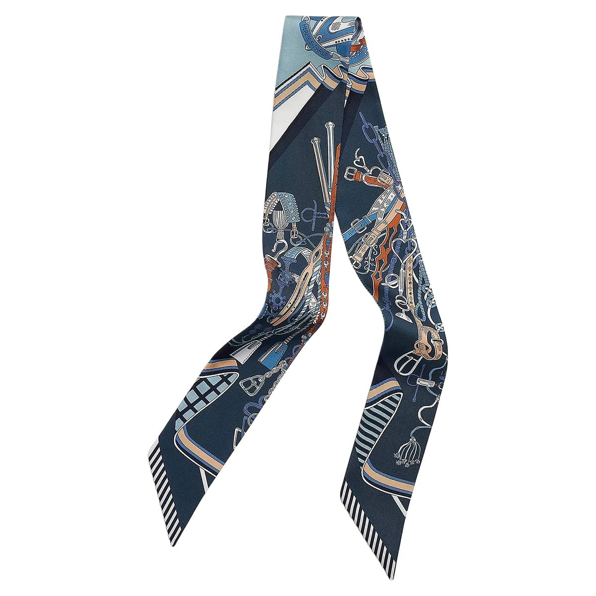 2025SS HERMES scarf Twilly Bouquets Sellier Marine/Blanc (White)/Beige Silk100% H062842S03[BRAND NEW][Authentic]
