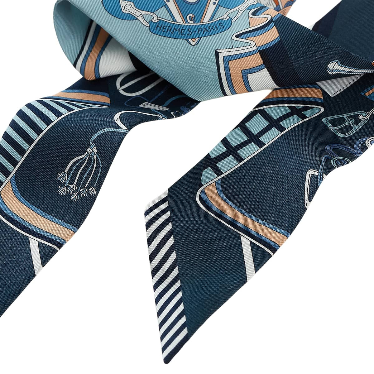 2025SS HERMES scarf Twilly Bouquets Sellier Marine/Blanc (White)/Beige Silk100% H062842S03[BRAND NEW][Authentic]