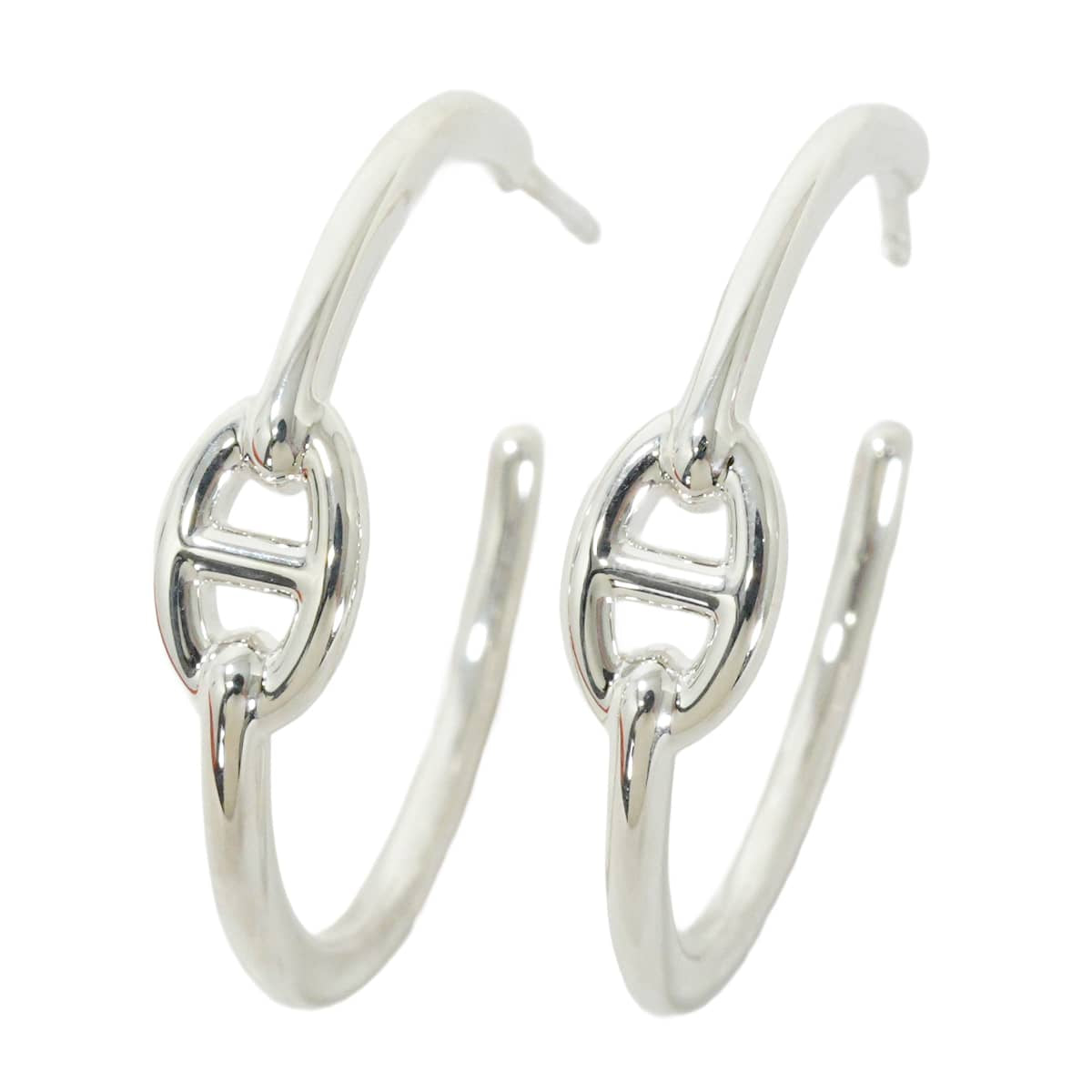 HERMES pierced earring Creole Hoop Chaine d'Ancre Enchaîne PM Silver Silver925 (SV925 Ag925)[EXCELLENT][Authentic]
