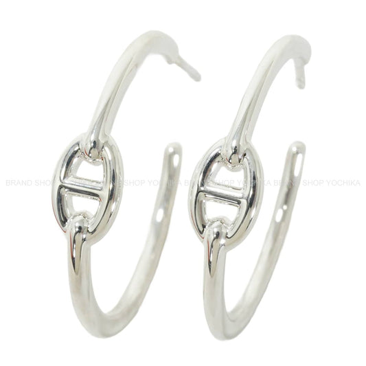 HERMES pierced earring Creole Hoop Chaine d'Ancre Enchaîne PM Silver Silver925 (SV925 Ag925)[EXCELLENT][Authentic]