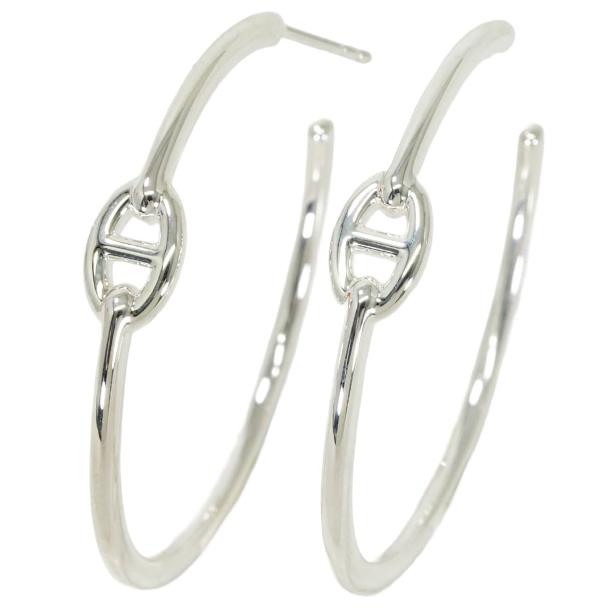 HERMES pierced earring Creole Hoop Chaine d'Ancre Enchaîne GM Silver Silver925 (SV925 Ag925)[EXCELLENT][Authentic]