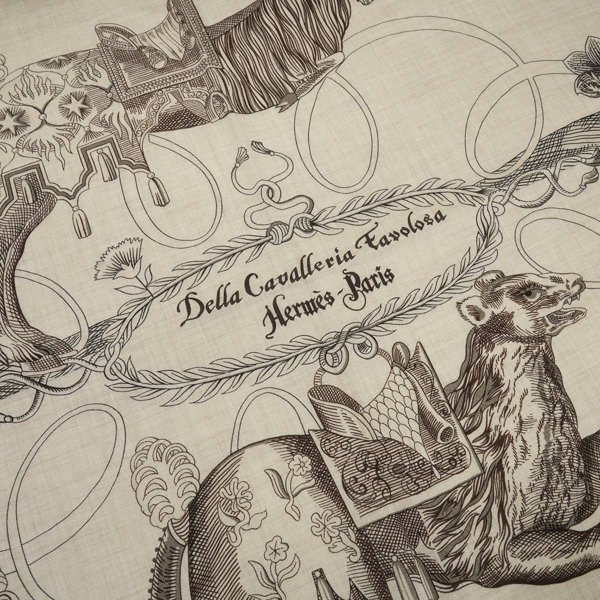 HERMES scarf Carre 140 Dette Cavalleria Favolosa Naturel/Brown/Miel Cashmere/Silk100% H243162S 01[BRAND NEW][Authentic]