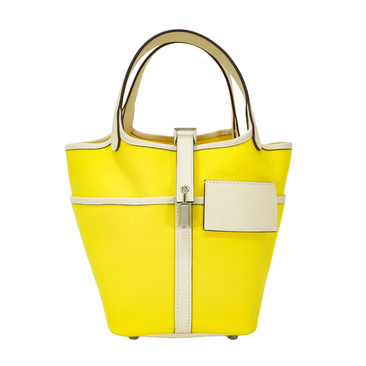 HERMES Handbag Picotin Lock 18 PM Cargo pockets Jaune Citron/Nata Toile Goeland/Veau Swift Silver HW Stamp U[EXCELLENT][Authentic]