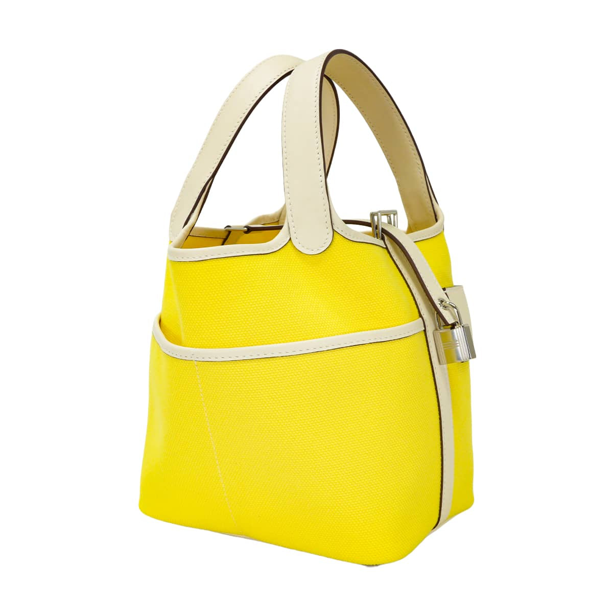 HERMES Handbag Picotin Lock 18 PM Cargo pockets Jaune Citron/Nata Toile Goeland/Veau Swift Silver HW Stamp U[EXCELLENT][Authentic]