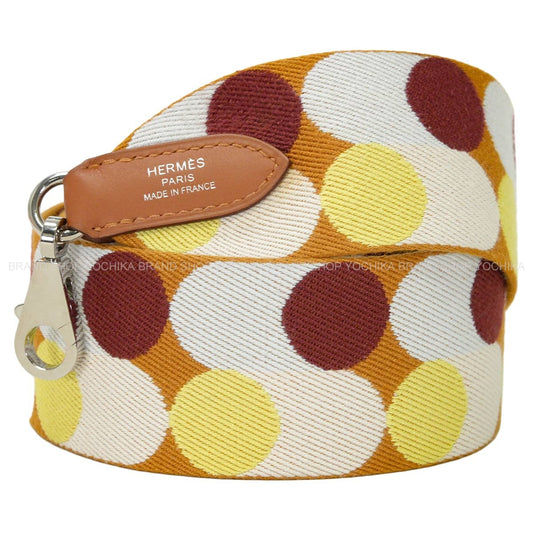 [Pre-loved] HERMES shoulder strap Bandouliere 50mm 105cm Flipper ball Sesami/Nata/Jaune Poussin Toile/Veau Swift Silver HW Stamp Z[LIKE NEW][Authentic]