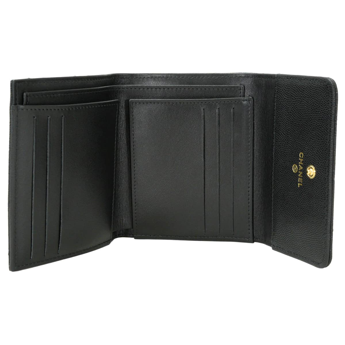 2023 Limited Cruise CHANEL Tri-fold wallet compact small flap playing cards heart Noir (Black) Graind Calf(Caviarskin) Gold HW AP3080[EXCELLENT][Authentic]