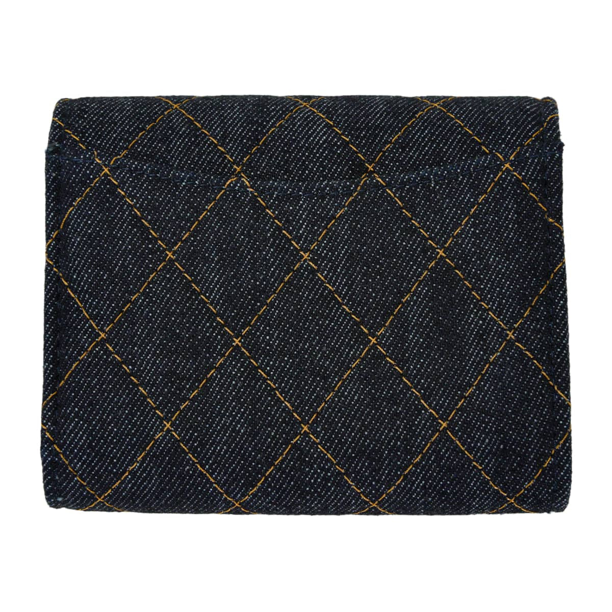 CHANEL Tri-fold wallet compact small flap COCO Mark Matelasse Navy Denim Champagne Gold HW AP0229[EXCELLENT][Authentic]