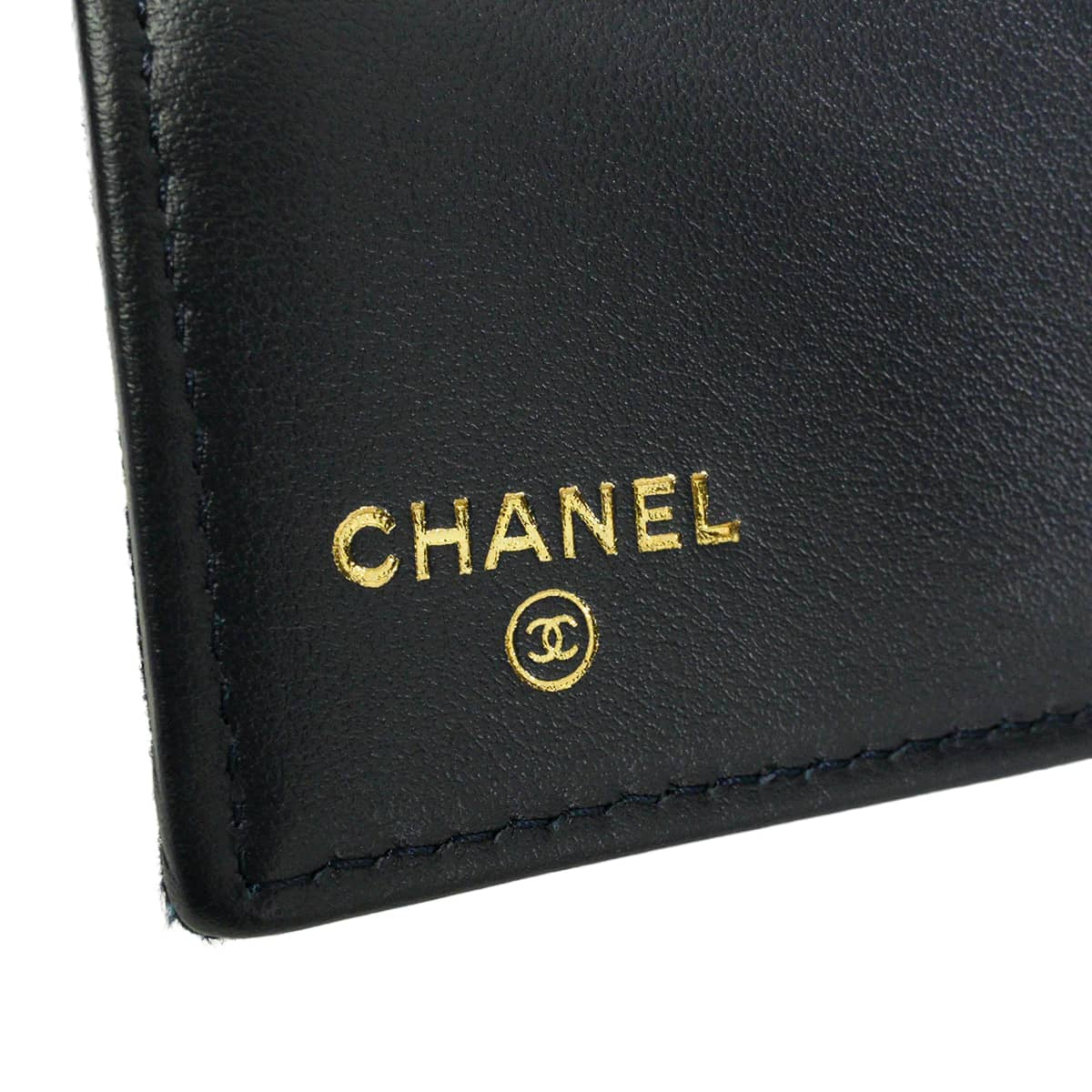 CHANEL Tri-fold wallet compact small flap COCO Mark Matelasse Navy Denim Champagne Gold HW AP0229[EXCELLENT][Authentic]
