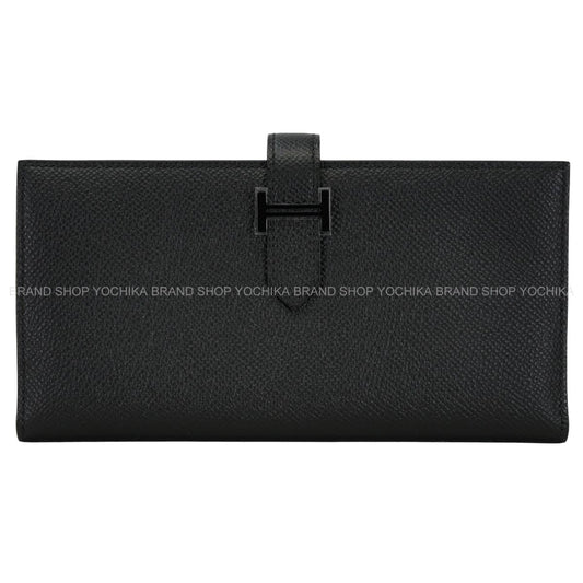 HERMES long wallet Bearn Soufflet So Black Noir (Black) Veau Epsom Black HW Stamp B[EXCELLENT][Authentic]