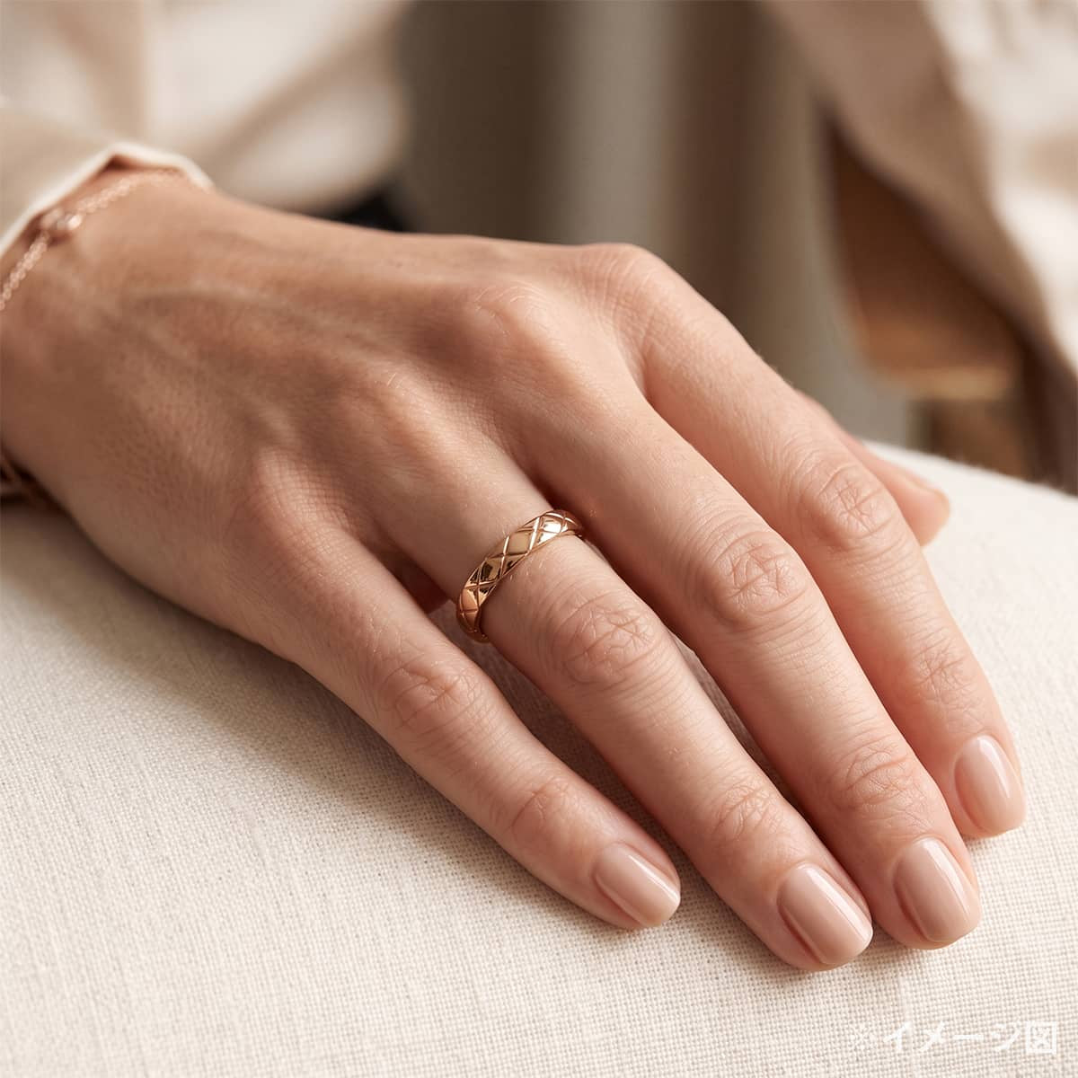 CHANEL ring COCO CRUSH Mini ModelBeige Gold K18BG #55 J11785[EXCELLENT][Authentic]
