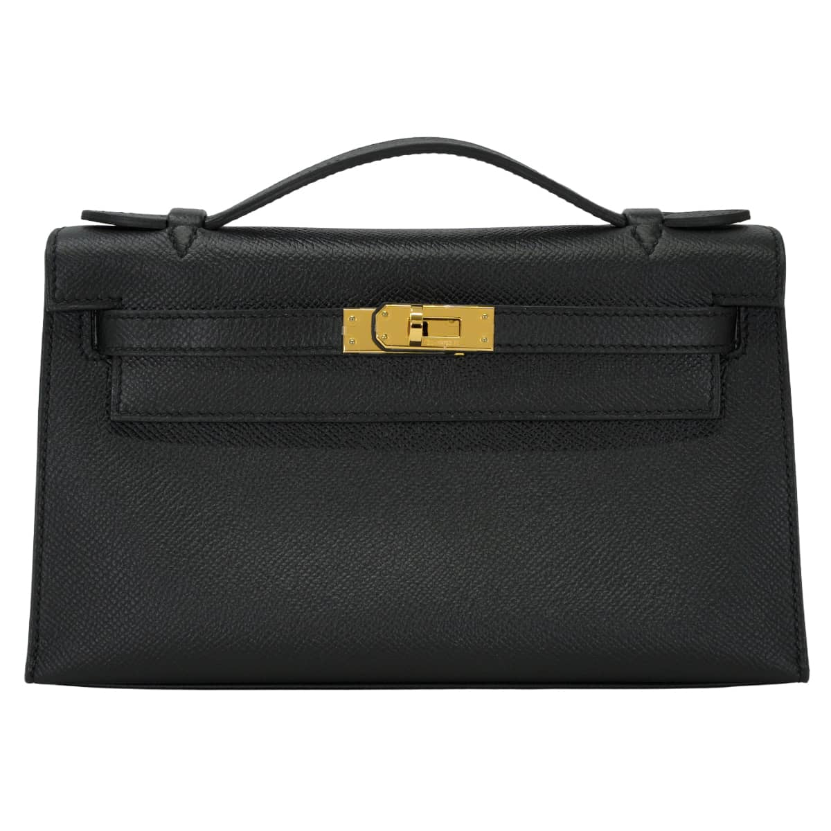 HERMES Handbag Pochette Kelly Noir (Black) Veau Epsom Gold HW Stamp A[EXCELLENT][Authentic]