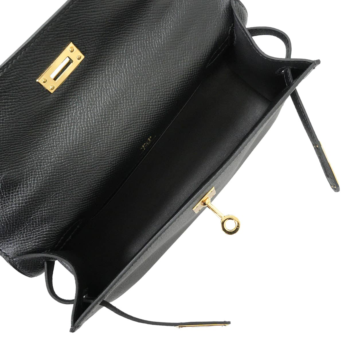 HERMES Handbag Pochette Kelly Noir (Black) Veau Epsom Gold HW Stamp A[EXCELLENT][Authentic]
