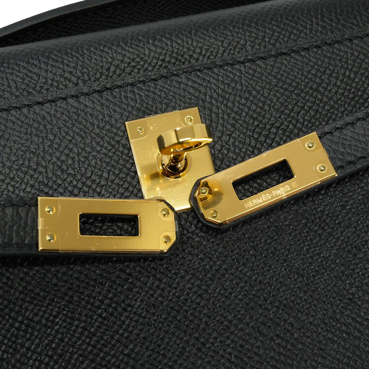 HERMES Handbag Pochette Kelly Noir (Black) Veau Epsom Gold HW Stamp A[EXCELLENT][Authentic]