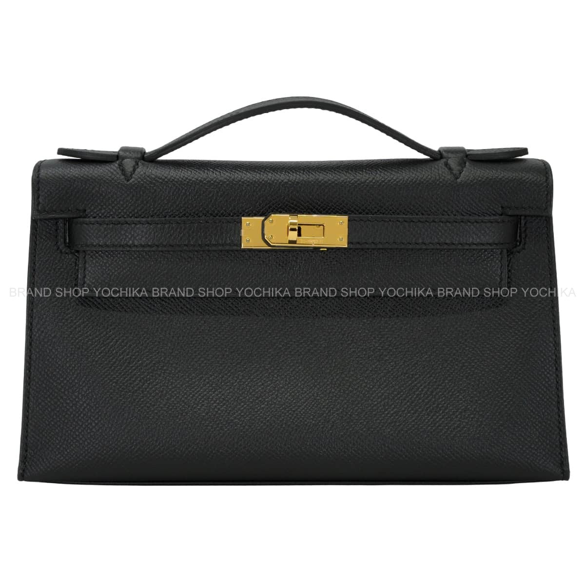 HERMES Handbag Pochette Kelly Noir (Black) Veau Epsom Gold HW Stamp A[EXCELLENT][Authentic]