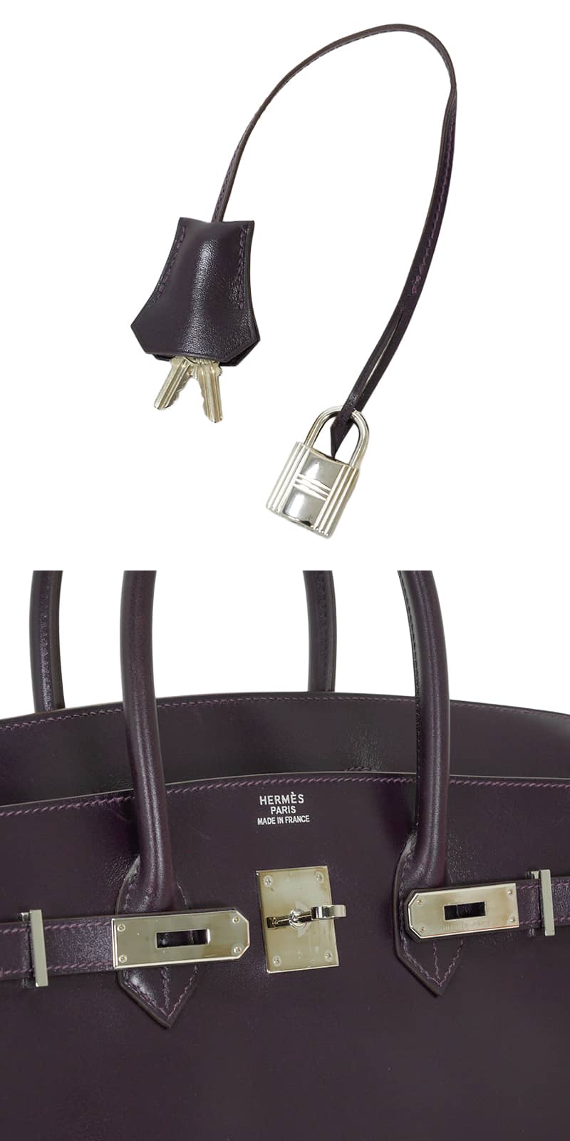 [Pre-loved] HERMES Handbag Birkin35 Raisin Box Calf Silver HW Stamp □F[LIKE NEW][Authentic]