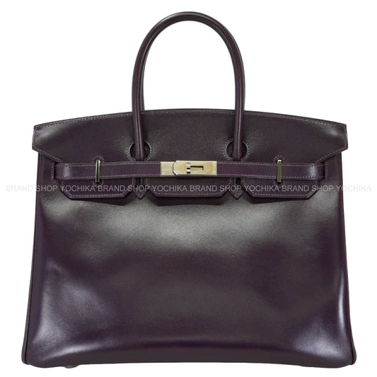[Pre-loved] HERMES Handbag Birkin35 Raisin Box Calf Silver HW Stamp □F[LIKE NEW][Authentic]