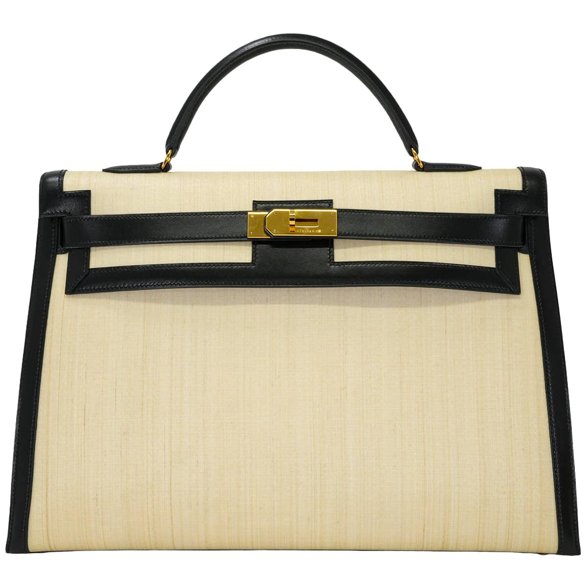 [Pre-loved] HERMES Handbag Kelly 40 Vintage Noir (Black) Clinoran(Crinoline)/Box Calf Gold HW Stamp □B[LIKE NEW][Authentic]