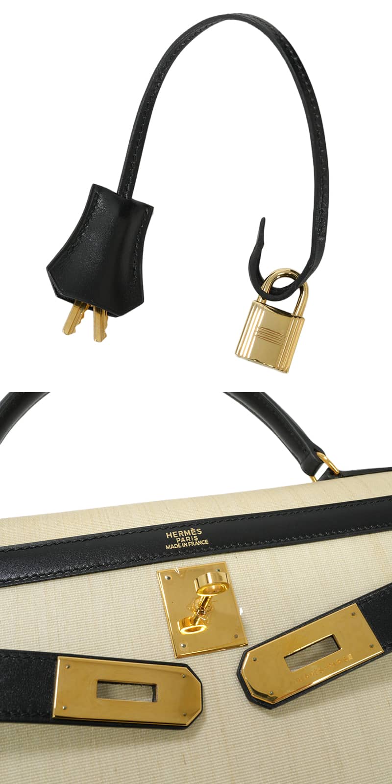 [Pre-loved] HERMES Handbag Kelly 40 Vintage Noir (Black) Clinoran(Crinoline)/Box Calf Gold HW Stamp □B[LIKE NEW][Authentic]