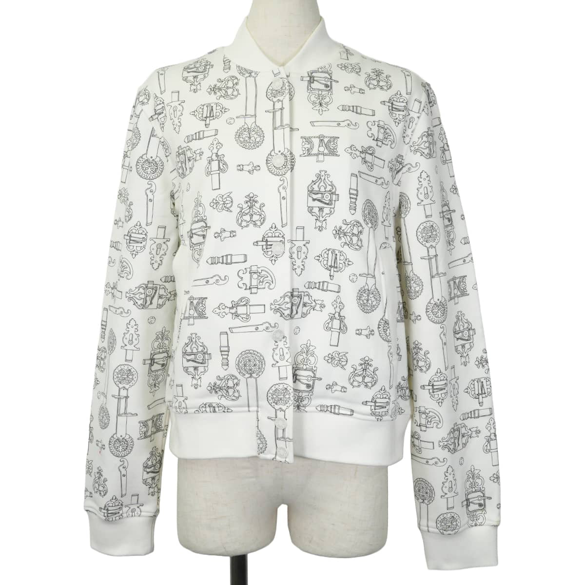 HERMES Blouson Teddy Ferronnerie Remix Print Clou de Selle Blan Casse Cotton100% #40 Silver HW H6E4218DG[ALMOST NEW][Authentic]