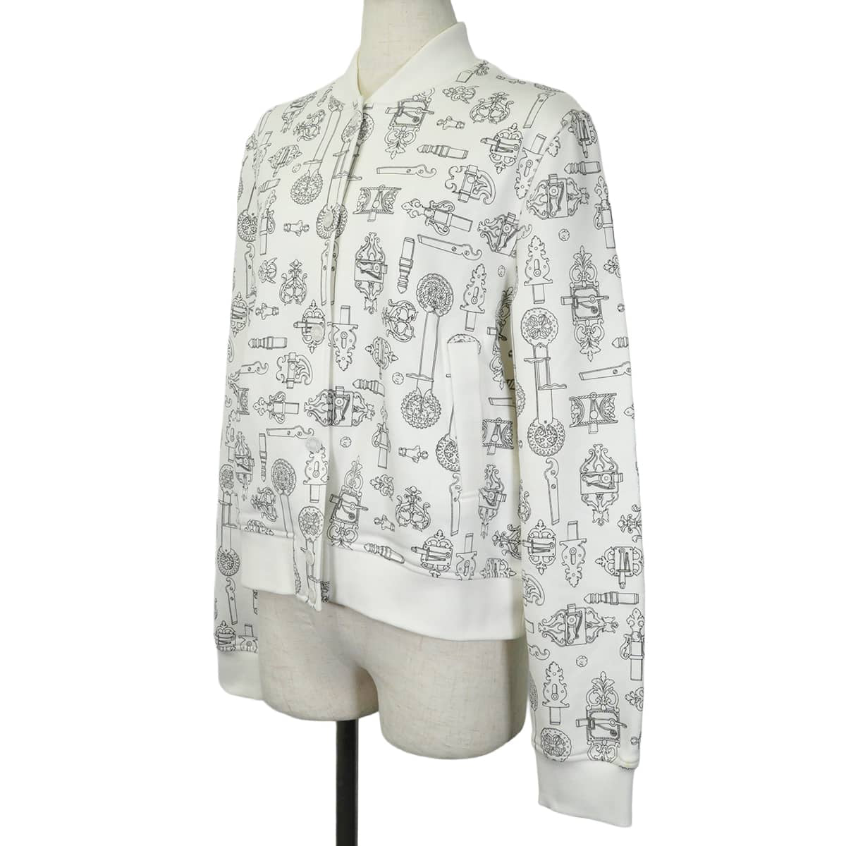 HERMES Blouson Teddy Ferronnerie Remix Print Clou de Selle Blan Casse Cotton100% #40 Silver HW H6E4218DG[ALMOST NEW][Authentic]