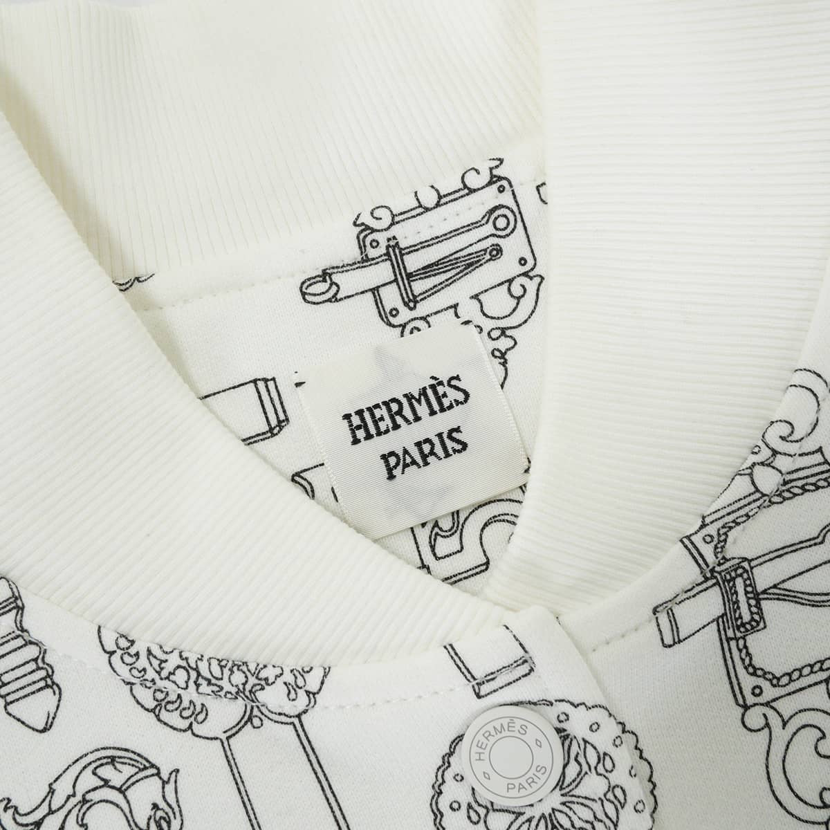 HERMES Blouson Teddy Ferronnerie Remix Print Clou de Selle Blan Casse Cotton100% #40 Silver HW H6E4218DG[ALMOST NEW][Authentic]