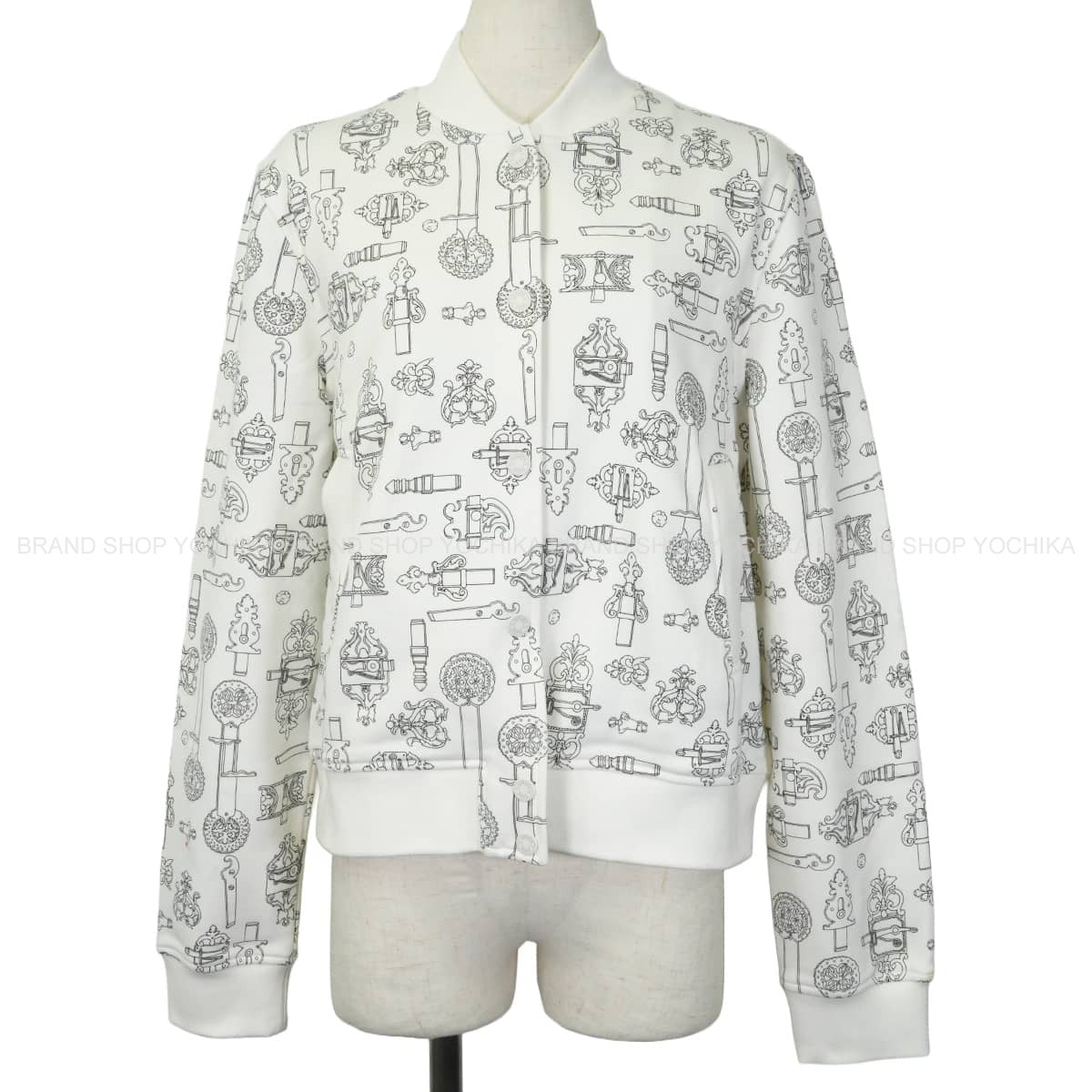 HERMES Blouson Teddy Ferronnerie Remix Print Clou de Selle Blan Casse Cotton100% #40 Silver HW H6E4218DG[ALMOST NEW][Authentic]