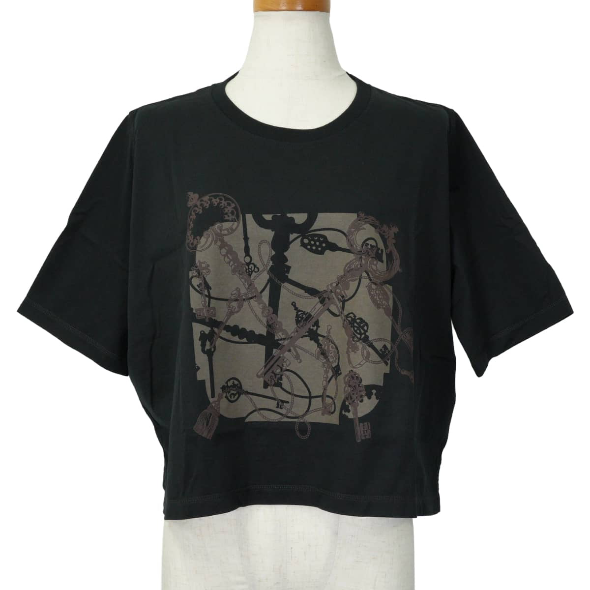 2025-26AW HERMES Short sleeve t shirt Cartouche Les Cles Noir (Black) Cotton100% #38 5E4624DA[EXCELLENT][Authentic]