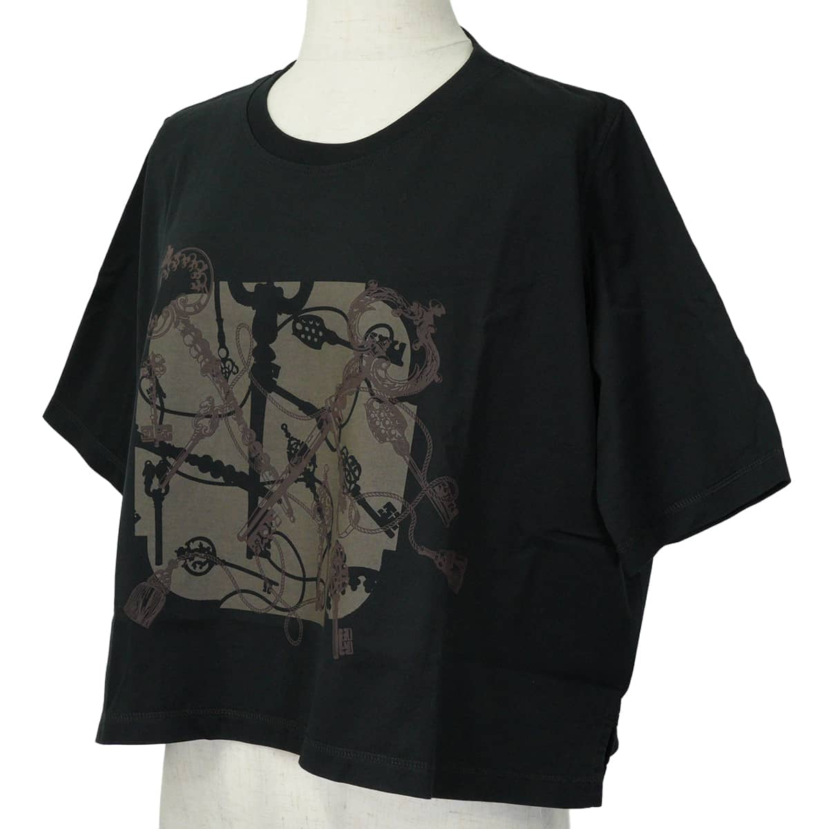 2025-26AW HERMES Short sleeve t shirt Cartouche Les Cles Noir (Black) Cotton100% #38 5E4624DA[EXCELLENT][Authentic]