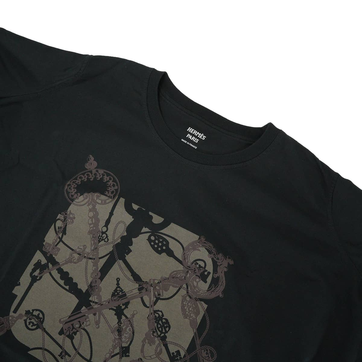 2025-26AW HERMES Short sleeve t shirt Cartouche Les Cles Noir (Black) Cotton100% #38 5E4624DA[EXCELLENT][Authentic]