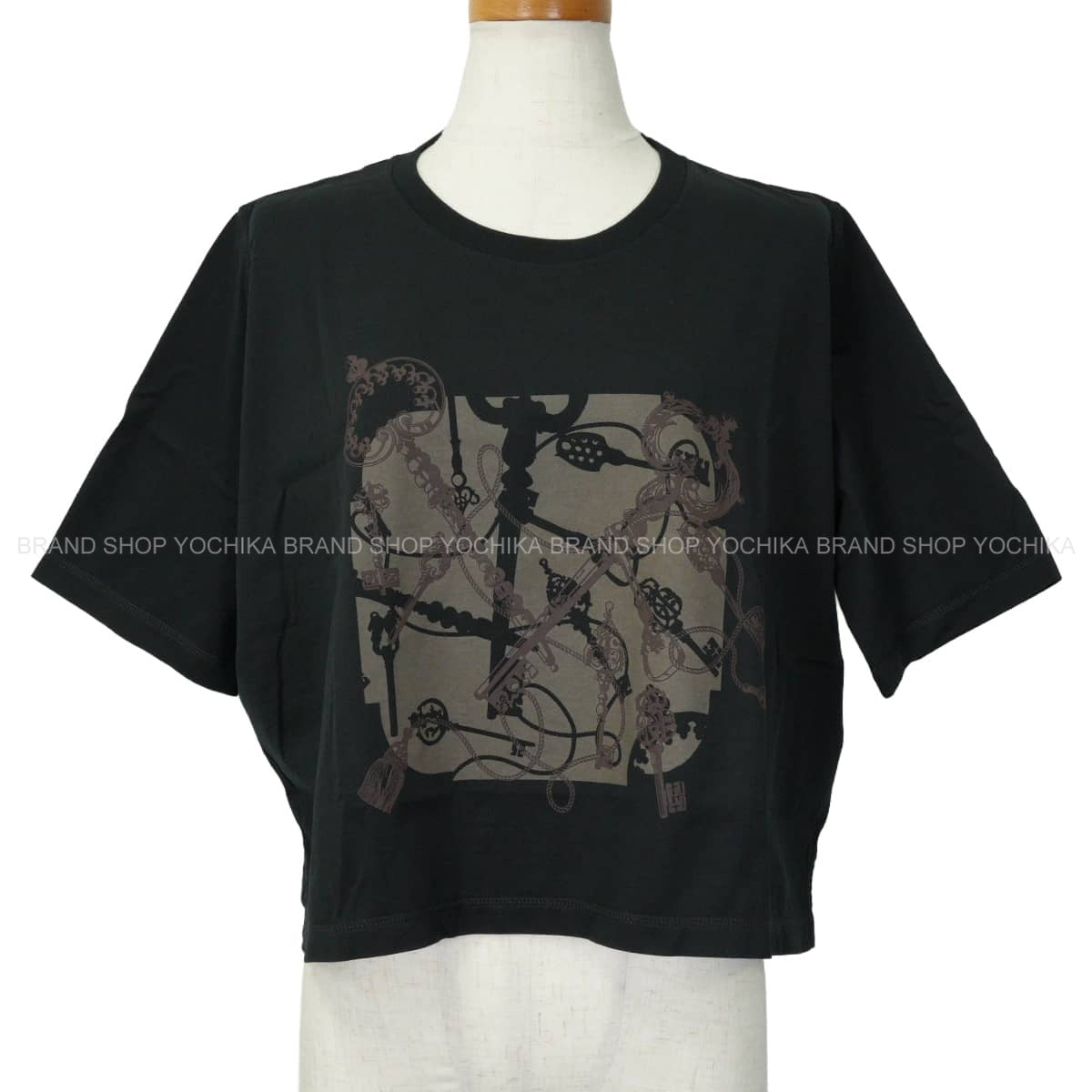 2025-26AW HERMES Short sleeve t shirt Cartouche Les Cles Noir (Black) Cotton100% #38 5E4624DA[EXCELLENT][Authentic]