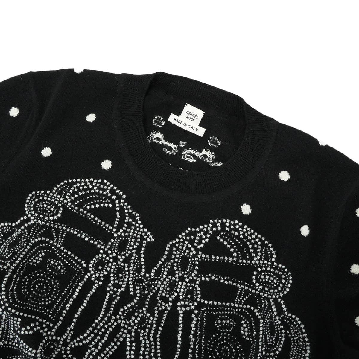 [Pre-loved] HERMES Knit short-sleeved Brides de Gala Noir (Black) Cashmere/Cotton/Nylon #40 3E2623D8[LIKE NEW][Authentic]