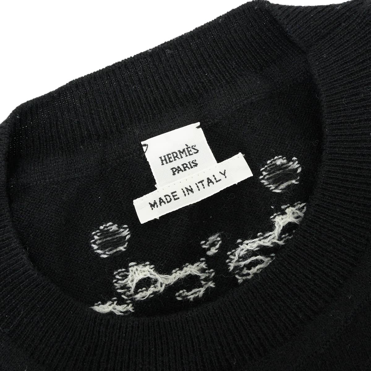 [Pre-loved] HERMES Knit short-sleeved Brides de Gala Noir (Black) Cashmere/Cotton/Nylon #40 3E2623D8[LIKE NEW][Authentic]