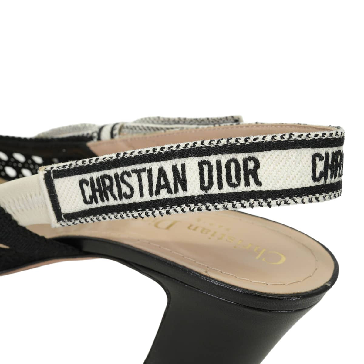[Pre-loved] 2017SS Dior sandals Dior & Moi J'A DIOR Slingback Mesh Pumps Ribbon Noir (Black)/Blanc (White) Cotton/Calfskin #37D MD0920[LIKE NEW][Authentic]