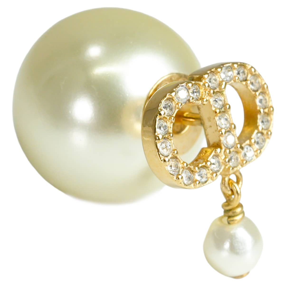 [Pre-loved] Dior pierced earring Tribales CD Logo Gold Metal Resin pearls/rhinestones Gold HW E1732TRICY_D301[LIKE NEW][Authentic]