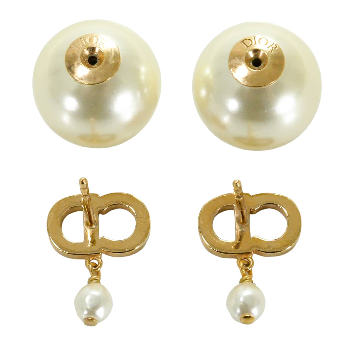 [Pre-loved] Dior pierced earring Tribales CD Logo Gold Metal Resin pearls/rhinestones Gold HW E1732TRICY_D301[LIKE NEW][Authentic]