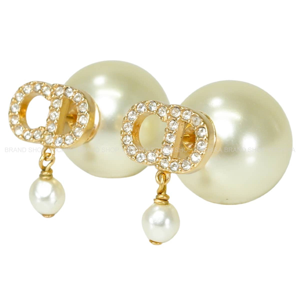 [Pre-loved] Dior pierced earring Tribales CD Logo Gold Metal Resin pearls/rhinestones Gold HW E1732TRICY_D301[LIKE NEW][Authentic]