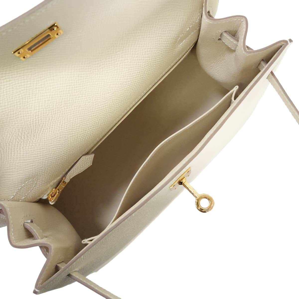 HERMES Shoulder bag Kelly25 Sellier Craie Veau Epsom Gold HW Stamp W[EXCELLENT][Authentic]