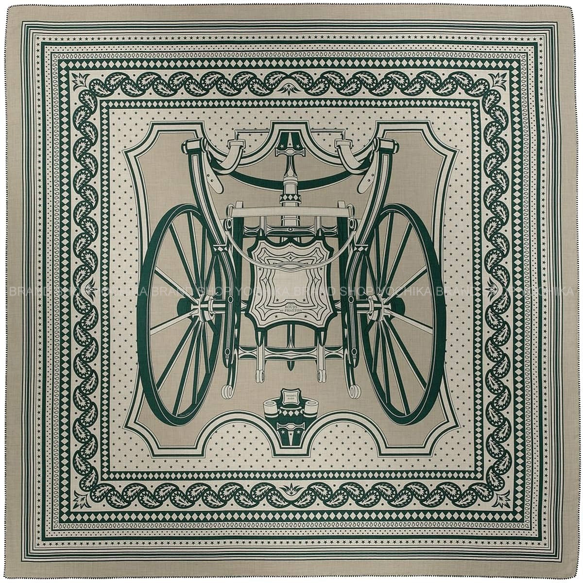 2024SS HERMES scarf Carre 140 Geant LES ROUES DE PHAETON BandanaTourterelle/Natural/Green Cashmere/Silk[EXCELLENT][Authentic]