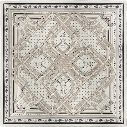 2026SS HERMES scarf Carre 140 Geant Mors a Jouets Bandana Giant scarf Blanc (White)/Blue Marine/Ebene Cashmere/Silk H244354S[EXCELLENT][Authentic]