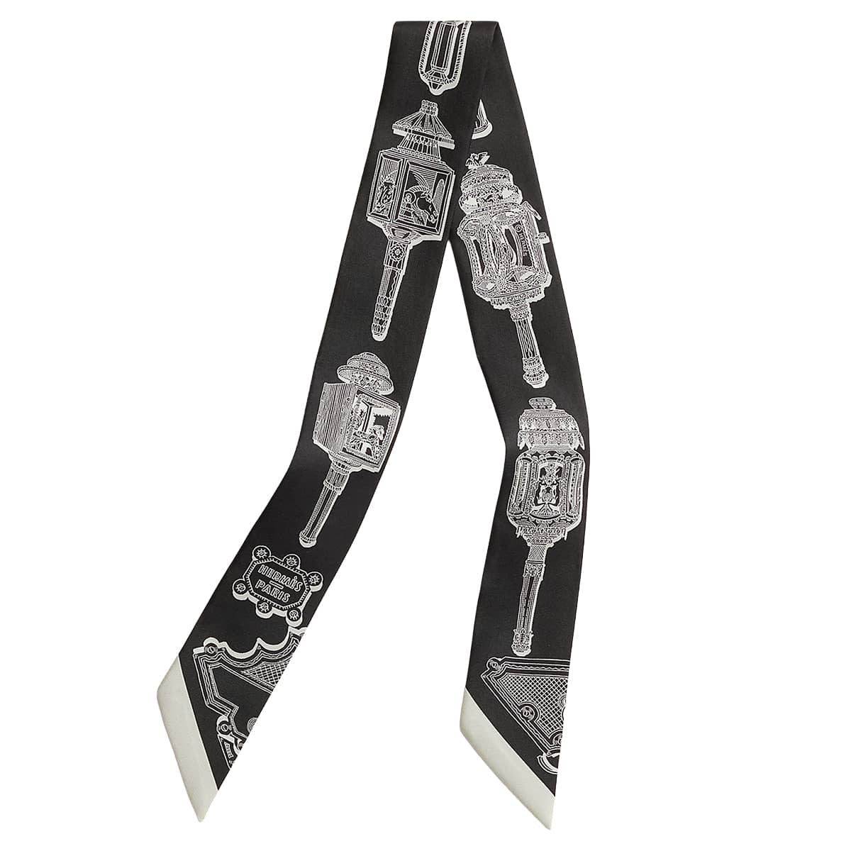 2026SS HERMES scarf Twilly Merveilleuses Lanternes Noir (Black)/Blanc (White) Silk100% H063081S17[BRAND NEW][Authentic]