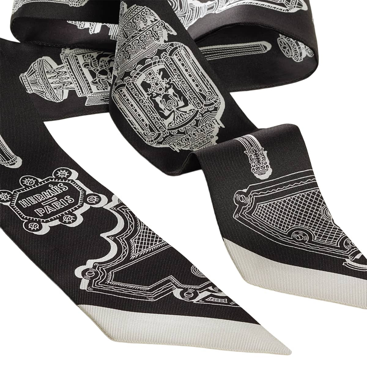 2026SS HERMES scarf Twilly Merveilleuses Lanternes Noir (Black)/Blanc (White) Silk100% H063081S17[BRAND NEW][Authentic]