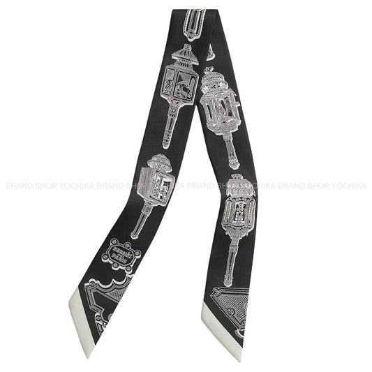2026SS HERMES scarf Twilly Merveilleuses Lanternes Noir (Black)/Blanc (White) Silk100% H063081S17[BRAND NEW][Authentic]