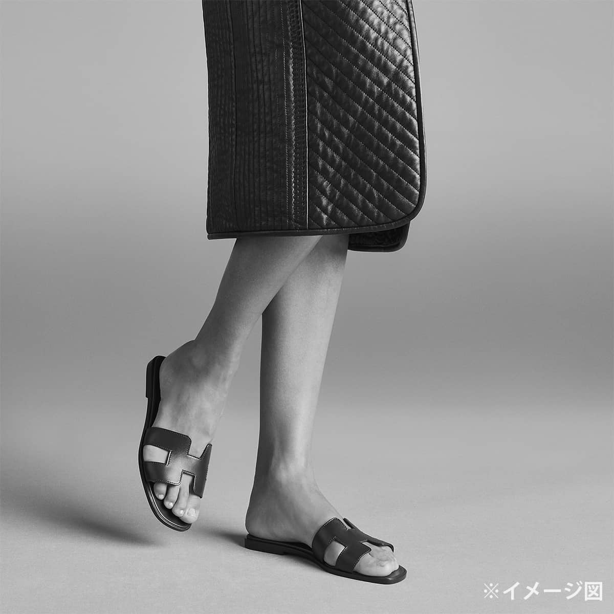 HERMES sandals Oran Bleu Nuit Box Calf #37.5[EXCELLENT][Authentic]