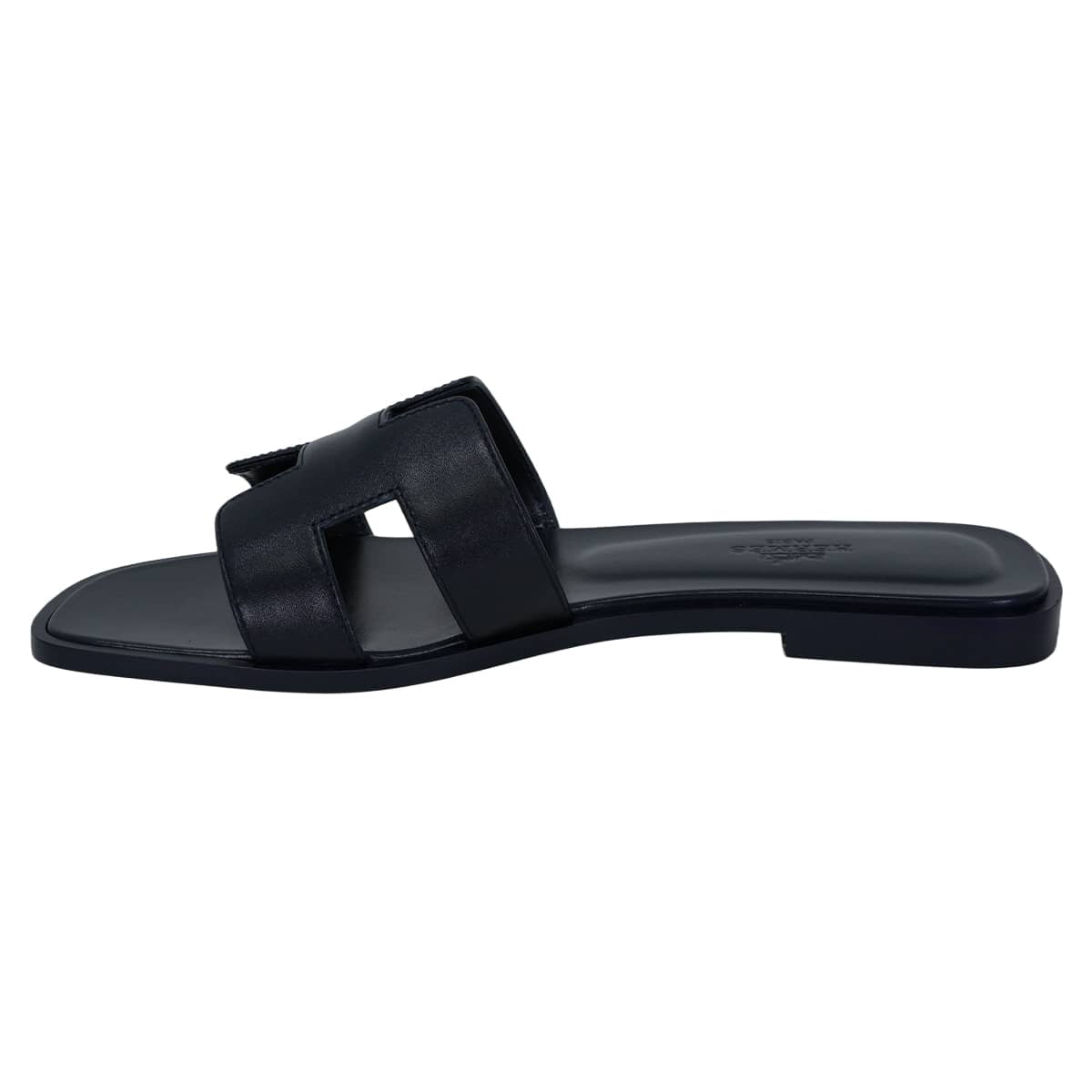 HERMES sandals Oran Bleu Nuit Box Calf #37.5[EXCELLENT][Authentic]