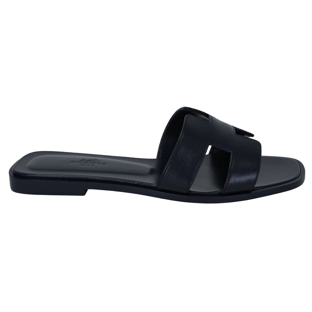 HERMES sandals Oran Bleu Nuit Box Calf #37.5[EXCELLENT][Authentic]