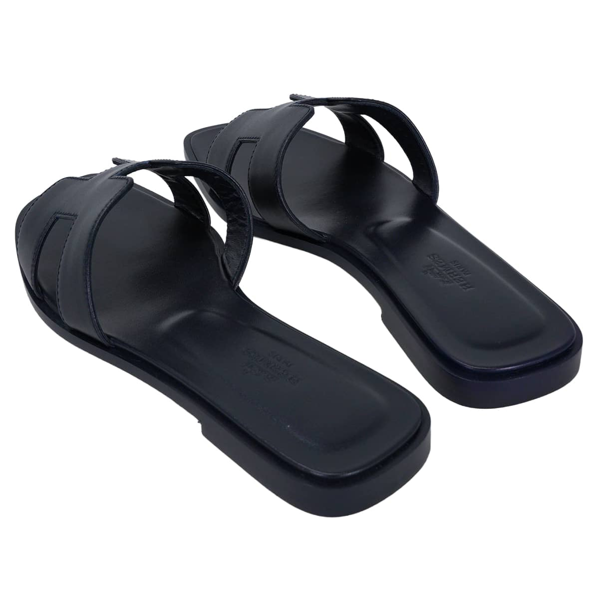 HERMES sandals Oran Bleu Nuit Box Calf #37.5[EXCELLENT][Authentic]