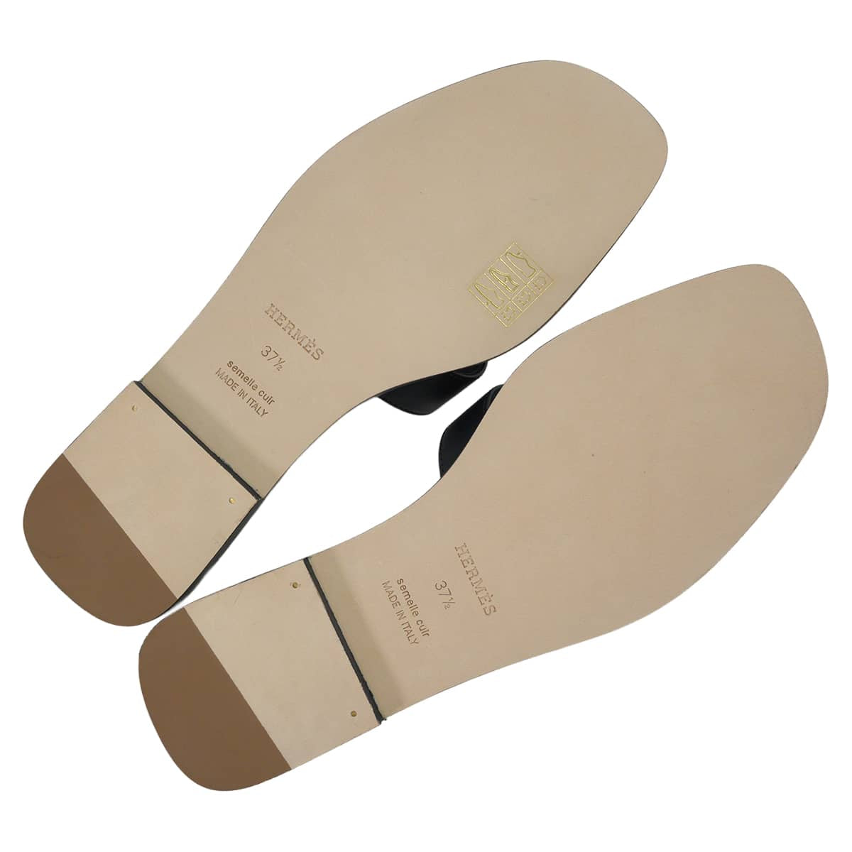 HERMES sandals Oran Bleu Nuit Box Calf #37.5[EXCELLENT][Authentic]