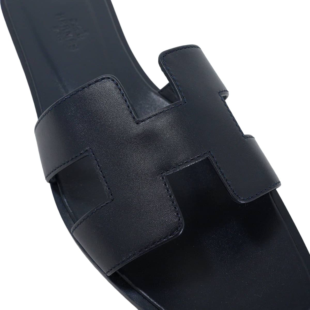 HERMES sandals Oran Bleu Nuit Box Calf #37.5[EXCELLENT][Authentic]