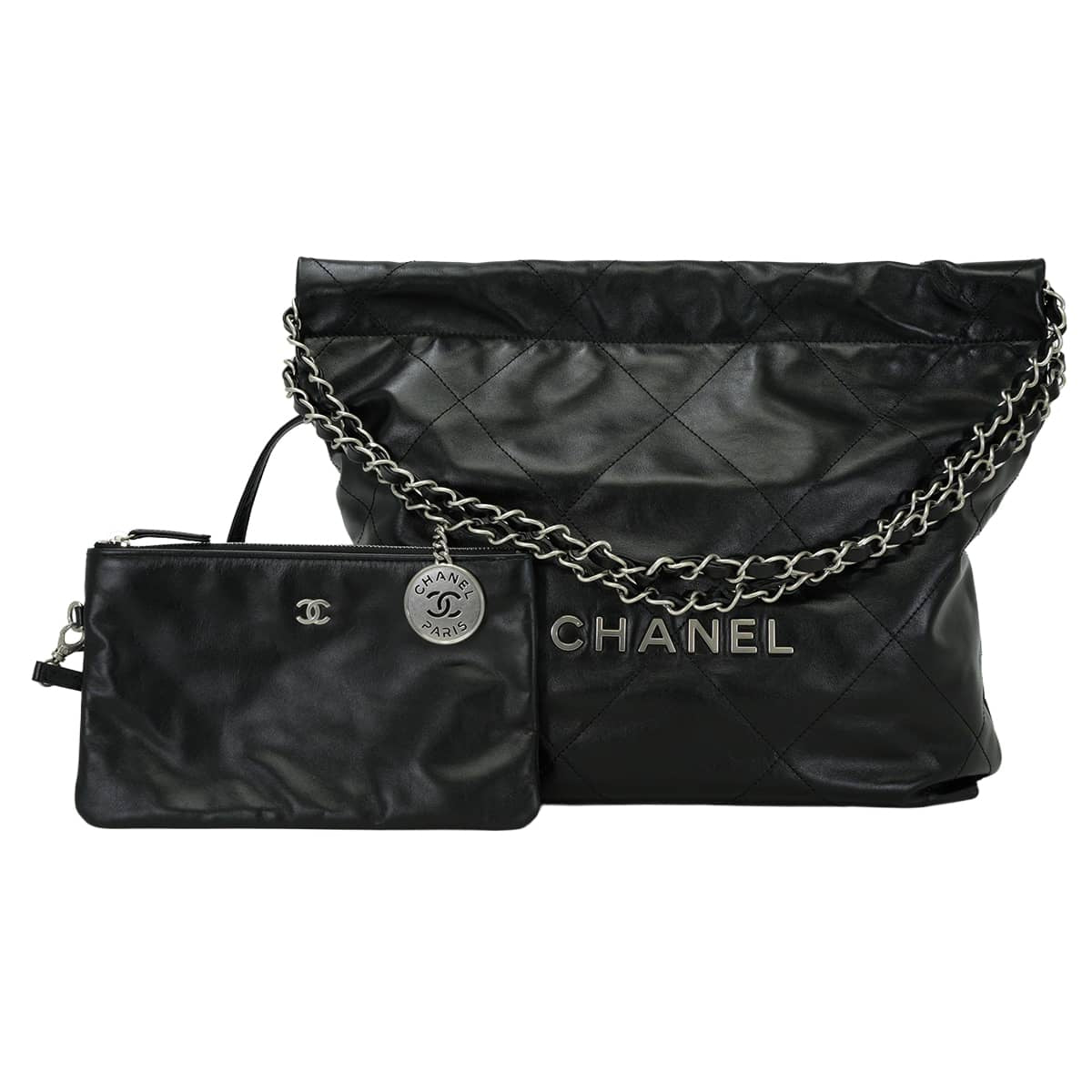 [Pre-loved] CHANEL Shoulder bag CHANEL 22 Small Matelasse With Medal Charm Hobo COCO Mark Noir (Black) Shiny calfskin Mat Silver HW AS3260[LIKE NEW][Authentic]