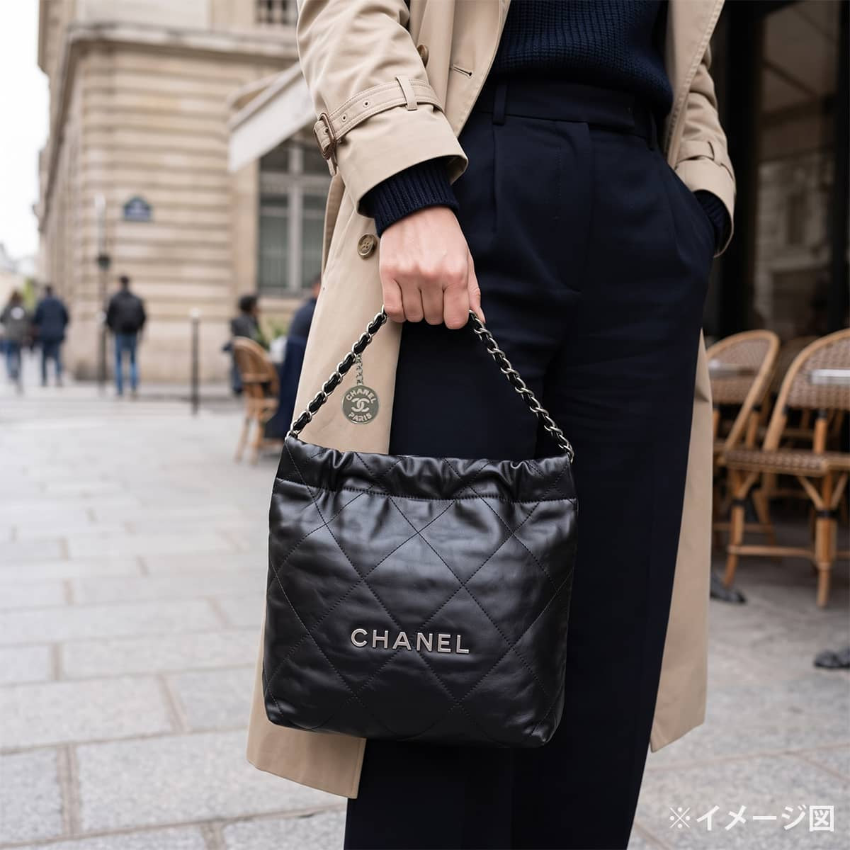 [Pre-loved] CHANEL Shoulder bag CHANEL 22 Small Matelasse With Medal Charm Hobo COCO Mark Noir (Black) Shiny calfskin Mat Silver HW AS3260[LIKE NEW][Authentic]